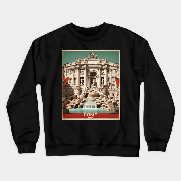 Trevi Fountain Rome Italy Vintage Tourism Travel Poster Crewneck Sweatshirt by TravelersGems